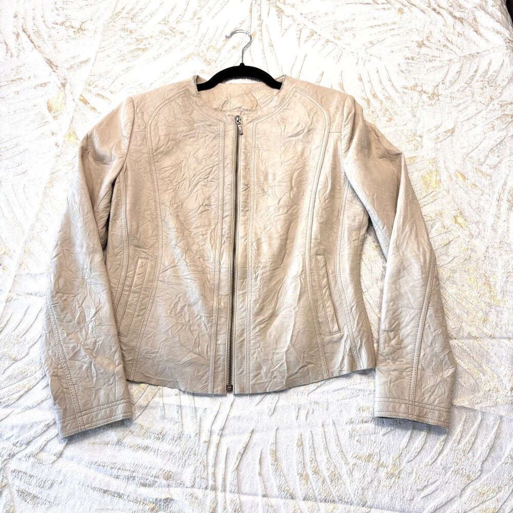 Cigno Nero Genuine Leather Jacket Women Small EU 38 Beige Tan Moto Minimalist